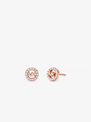 Michaelkors Fulton Precious-Metal Plated Sterling Silver Pavé Logo Charm Stud Růžové Zlaté | SN-MK27774
