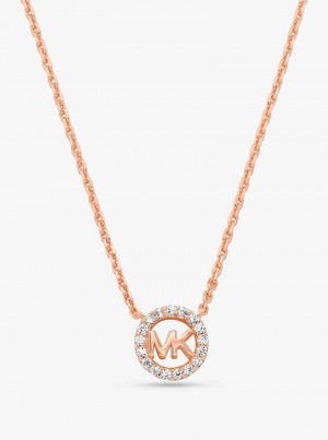 Michaelkors Fulton Precious-Metal Plated Sterling Silver Pavé Logo Charm Růžové Zlaté | SN-MK27819