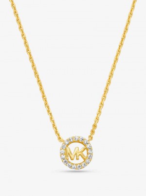 Michaelkors Fulton Precious-Metal Plated Sterling Silver Pavé Logo Charm Zlaté | SN-MK27820