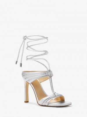 Michaelkors Gabriella Metallic Leather Lace-Up Stříbrné | SN-MK27569