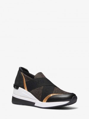 Michaelkors Geena Glitter Chain-Mesh and Leather Slip-On Černé Hnědé | SN-MK27435