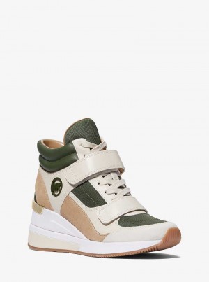 Michaelkors Gentry Leather and Canvas High-Top Wedge Zelene Viacfarebný | SN-MK27426