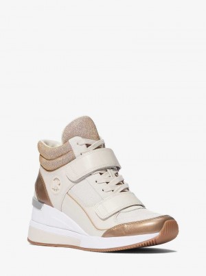 Michaelkors Gentry Leather and Glitter Chain Mesh High-Top Wedge Hnědé | SN-MK27480