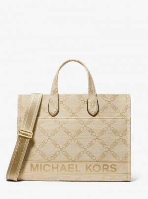 Michaelkors Gigi Large Empire Logo Jacquard Zlaté Béžový | SN-MK26800
