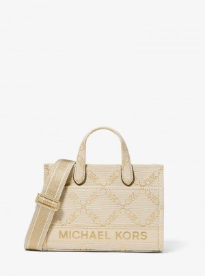 Michaelkors Gigi Small Metallic Empire Logo Jacquard Zlaté Béžový | SN-MK27293