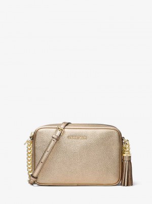 Michaelkors Ginny Metallic Leather Crossbody Zlaté | SN-MK27222
