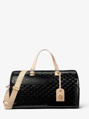Michaelkors Grayson Extra-Large Logo Embossed Patent Černé | SN-MK28156