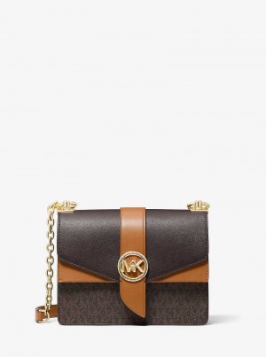 Michaelkors Greenwich Small Color-Block Logo and Saffiano Leather Hnědé | SN-MK27027