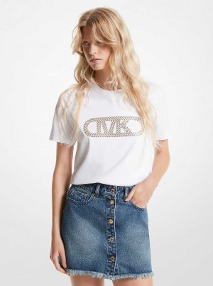 Michaelkors Grommeted Empire Logo Organic Cotton T-Shirt Bílé | SN-MK26514
