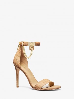 Michaelkors Hamilton Embellished Crocodile Embossed Leather Hnědé | SN-MK27545