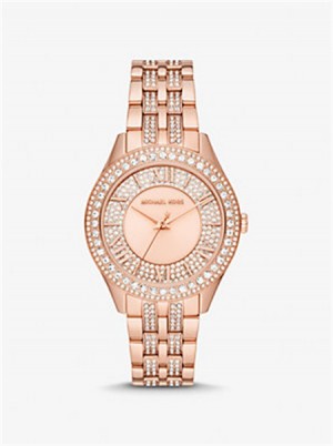 Michaelkors Harlowe Pavé Rose Gold-Tone Watch Růžové Zlaté | SN-MK28441