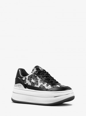 Michaelkors Hayes Leopard Logo and Leather Platform Černé | SN-MK27391