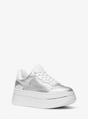 Michaelkors Hayes Metallic Leather Platform Stříbrné | SN-MK27393