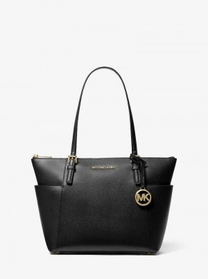 Michaelkors Jet Set Large Crossgrain Leather Top-Zip Černé | SN-MK26888