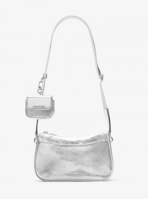 Michaelkors Jet Set Medium Metallic Leather Stříbrné | SN-MK27139