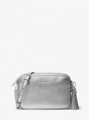 Michaelkors Jet Set Medium Metallic Pebbled Leather Stříbrné | SN-MK27223