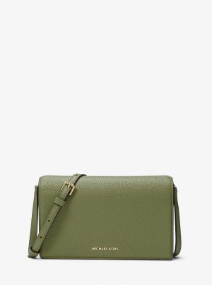 Michaelkors Jet Set Medium Pebbled Leather Front-Flap Olivy Zelené | SN-MK27179