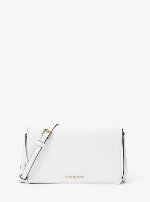 Michaelkors Jet Set Medium Pebbled Leather Front-Flap Bílé | SN-MK27180