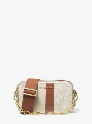 Michaelkors Jet Set Small Empire Signature Logo Stripe Double-Zip Světle Žluté | SN-MK27119