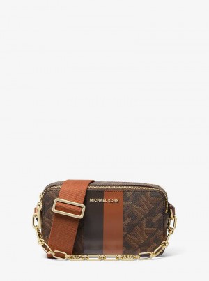 Michaelkors Jet Set Small Empire Signature Logo Stripe Double-Zip Hnědé | SN-MK27120
