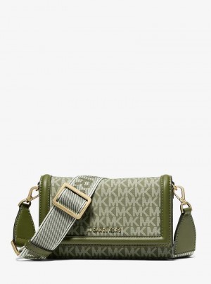 Michaelkors Jet Set Small Logo Print Woven Olivy Zelené | SN-MK27207
