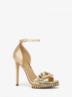 Michaelkors Jordyn Embellished Metallic Snake Embossed Zlaté | SN-MK27546