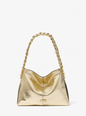 Michaelkors Jordyn Small Metallic Snake Embossed Leather Zlaté | SN-MK27051