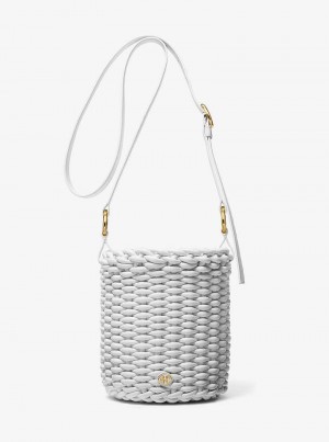 Michaelkors Julie Large Woven Leather Bílé | SN-MK27374