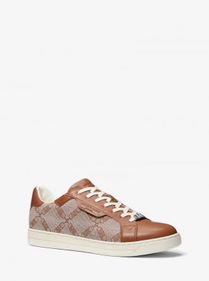 Michaelkors Keating Empire Logo Jacquard And Leather Hnědé | SN-MK28250