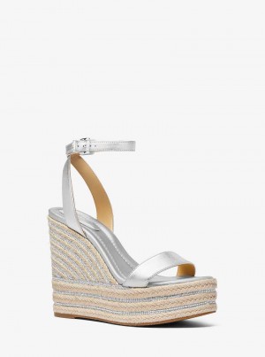 Michaelkors Leighton Metallic Leather Stříbrné | SN-MK27591