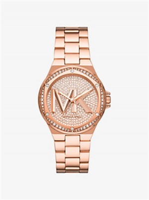 Michaelkors Lennox Pavé Logo Rose Gold-Tone Watch Růžové Zlaté | SN-MK28414