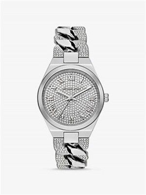 Michaelkors Lennox Pavé Silver-Tone Curb-Link Watch Stříbrné | SN-MK28312