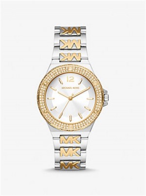Michaelkors Lennox Pavé Two-Tone Logo Watch Tortoise | SN-MK28343