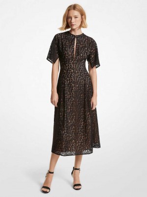 Michaelkors Leopard Corded Lace Midi Černé | SN-MK26764