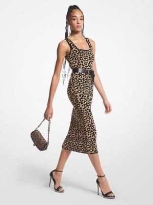 Michaelkors Leopard Jacquard Midi Tmavě Hnědé | SN-MK26778
