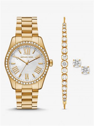 Michaelkors Lexington Pavé Gold-Tone Watch and Jewelry Gift Set Zlaté | SN-MK28330