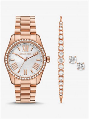 Michaelkors Lexington Pavé Rose Gold-Tone Watch and Jewelry Růžové Zlaté | SN-MK28331