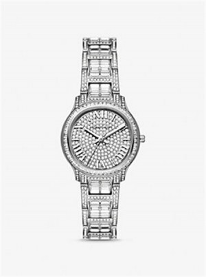 Michaelkors Limited-Edition Mini Sage Pavé Silver-Tone Watch Stříbrné | SN-MK28309