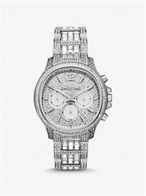 Michaelkors Limited-Edition Oversized Sage Pavé Silver-Tone Watch Stříbrné | SN-MK28310