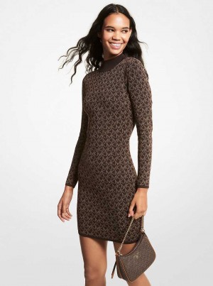 Michaelkors Logo Jacquard Mock Neck Sweater Čokolády | SN-MK26775