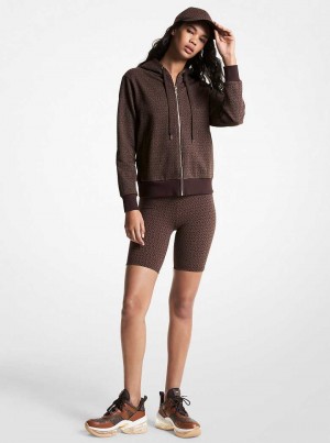 Michaelkors Logo Organic Cotton Blend Zip-Up Hoodie Čokolády | SN-MK26526