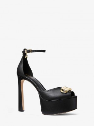 Michaelkors Martina Leather Peep-Toe Platform Černé | SN-MK27657