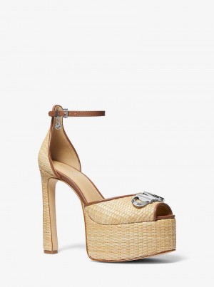 Michaelkors Martina Straw Peep-Toe Platform Béžový | SN-MK27643