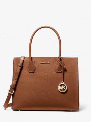 Michaelkors Mercer Large Pebbled Leather Accordion Hnědé | SN-MK26790