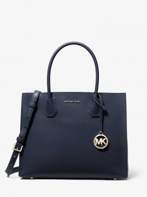 Michaelkors Mercer Large Pebbled Leather Accordion Tmavě Blankyt | SN-MK26791
