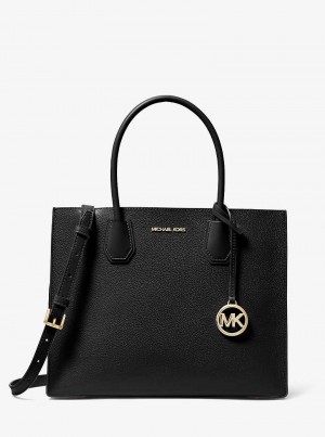 Michaelkors Mercer Large Pebbled Leather Accordion Černé | SN-MK26792