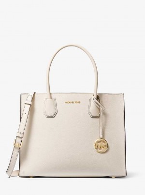 Michaelkors Mercer Large Pebbled Leather Accordion Krém | SN-MK26793