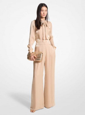 Michaelkors Metallic Crinkled Double Georgette Wide-Leg Hnědožlutý | SN-MK26546