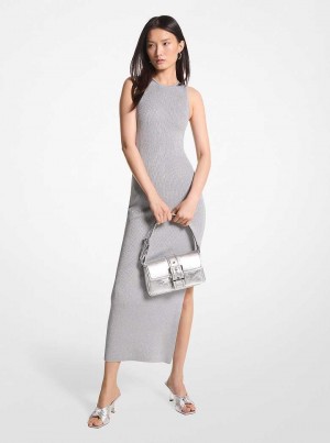 Michaelkors Metallic Stretch Knit Cutout Midi Stříbrné | SN-MK26666