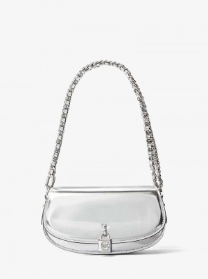 Michaelkors Mila Small Metallic Leather Stříbrné | SN-MK27104